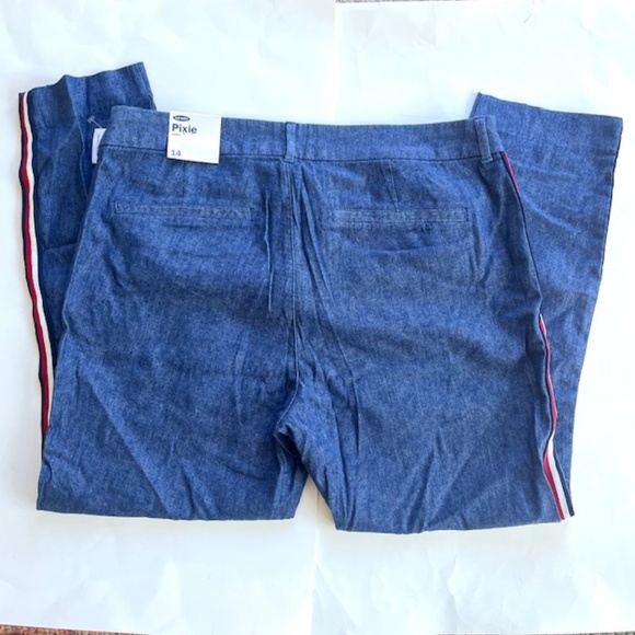Old Navy Pixie Dressy Denim Pants with Red White Blue Striped  Sz 14 NWT - Picture 3 of 7
